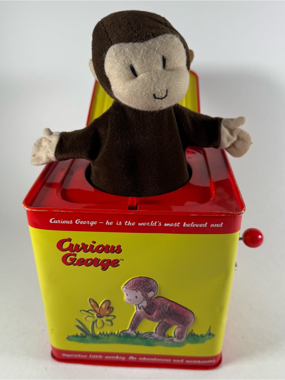 Schylling Toys Curious George Jack N The Box Yellow Red Tin Toy Works *Read
